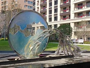 Escultura de fonte de aço inoxidável com uma escola de peixe